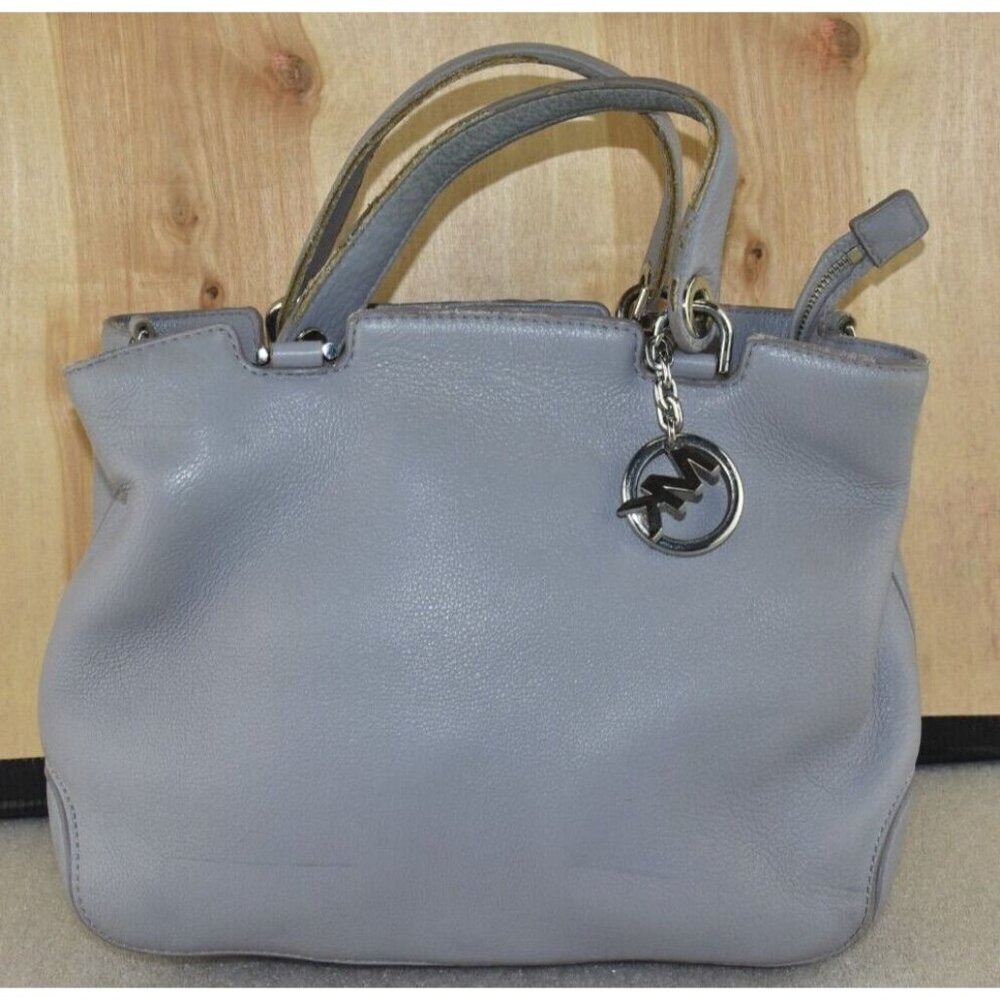 🌹Michael Kors Womens Anabelle Pebbled Grey Leather Shoulder Handbag Purse Tote